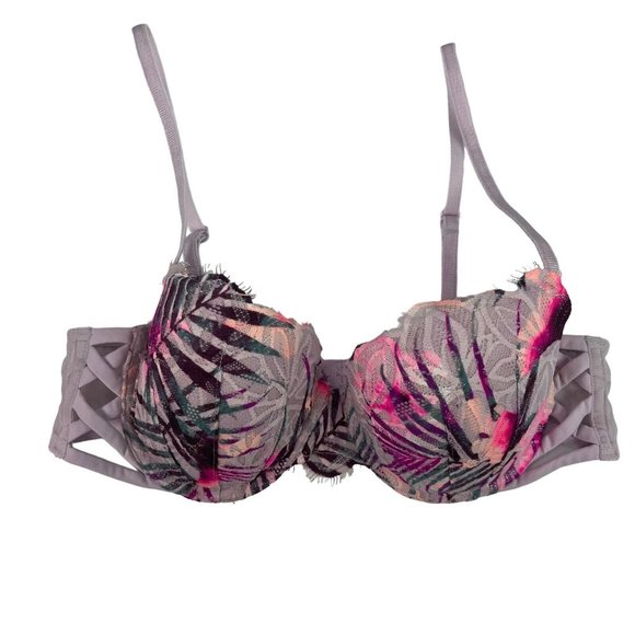 PINK Victoria's Secret Other - Victoras Secret Pink Date Push Up Underwire Bra Padded Purple Floral 36B